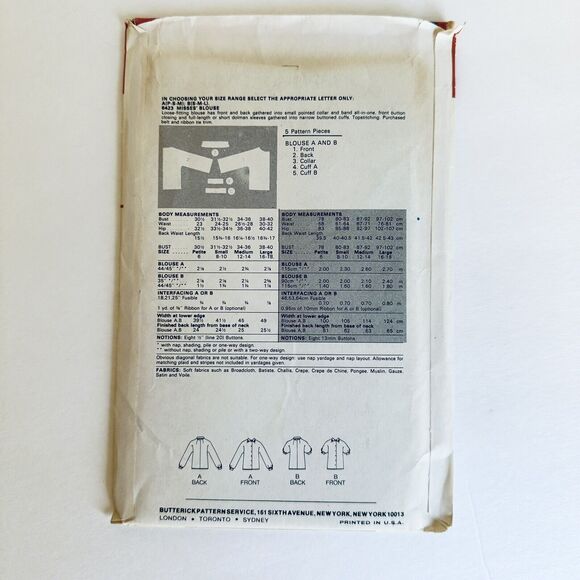 Vintage Butterick 6423 Marie Osmond Blouses EASY Sewing Pattern Sz 6-14 UNCUT - Picture 2 of 2